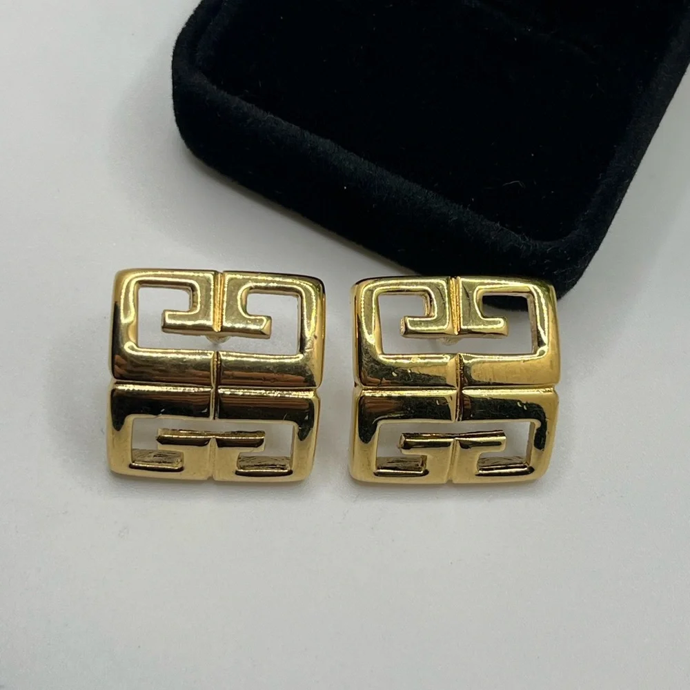Vintage Givenchy G Logo Gold Tone Stud Earrings - Picture 3 of 9